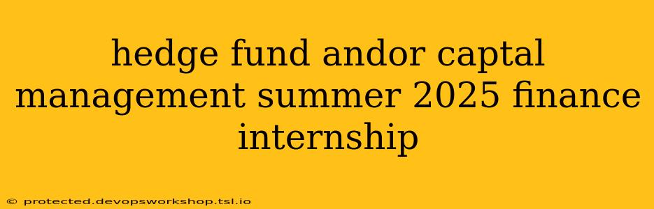 hedge fund andor captal management summer 2025 finance internship