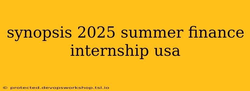 synopsis 2025 summer finance internship usa